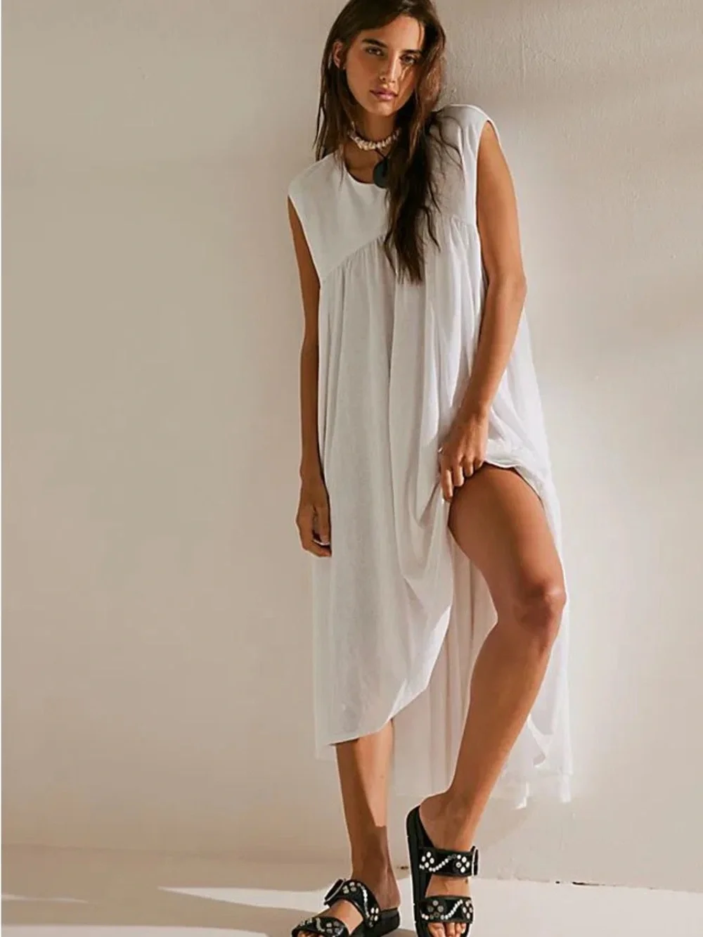 Free People Madelyn Midi hi low dress butter yellow vacation summer tank